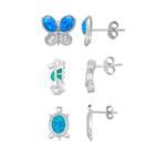 Sterling Silver Lab-created Blue Opal & Cubic Zirconia Stud Earring Set, Women's