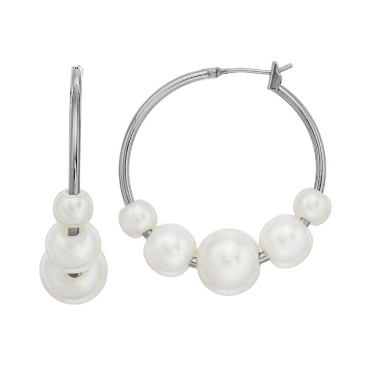 Simply Vera Vera Wang Simulated Pearl Nickel Free Hoop Earrings, Women's, Silver