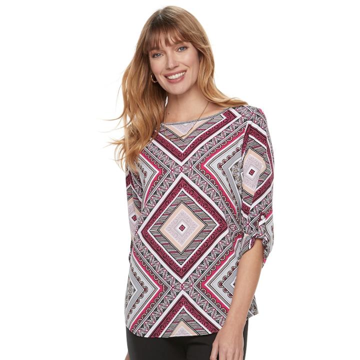 Women's Croft & Barrow&reg; Print Roll-tab Top, Size: Xs, Light Grey