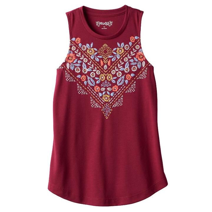 Girls 7-16 & Plus Size Mudd&reg; Patterned Graphic Tank Top, Girl's, Size: 12, Red