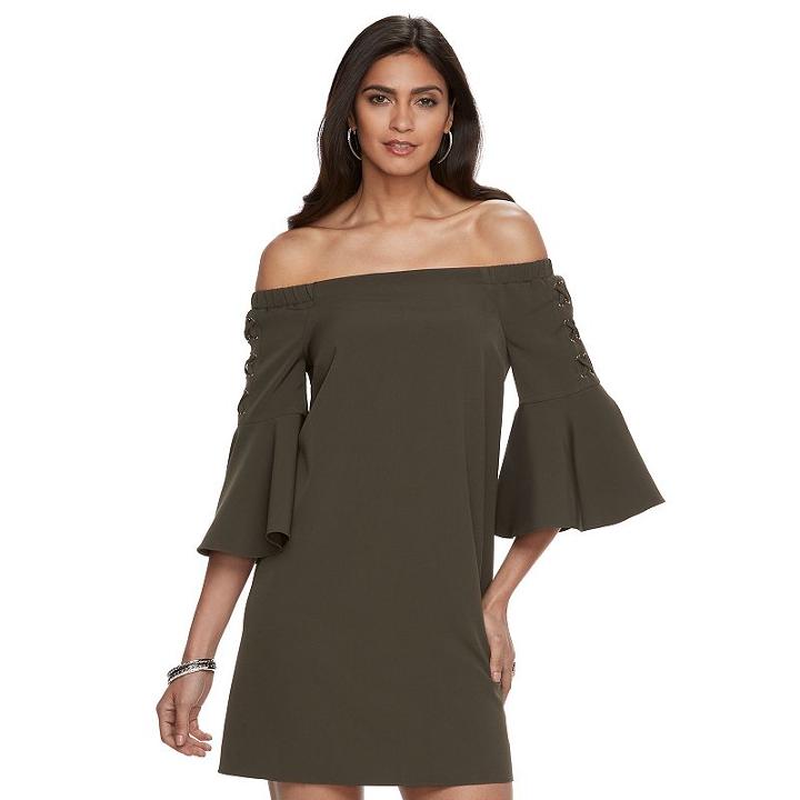 Women's Jennifer Lopez Lace Up Off-the-shoulder Shift Dress, Size: Medium, Green