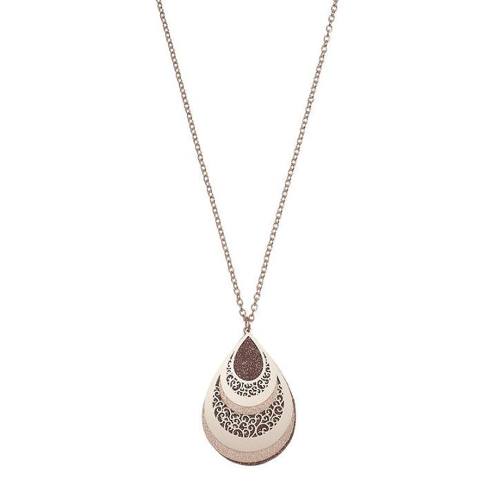 Glittery Filigree Teardrop Pendant Necklace, Women's, Light Pink