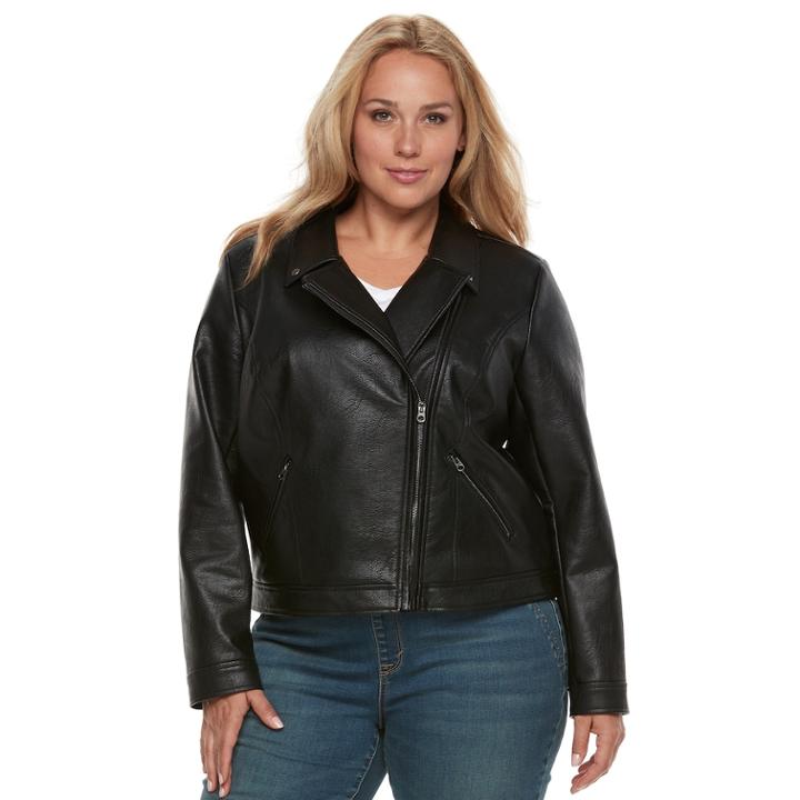 Plus Size Women's Plus Apt. 9&reg; Zipper Moto Jacket, Size: 0x, Black
