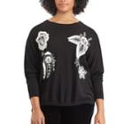 Plus Size Chaps Floral Embroidered Crewneck Sweater, Women's, Size: 1xl, Black