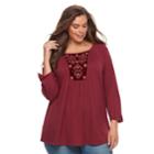 Plus Size Sonoma Goods For Life&trade; Embroidered Top, Women's, Size: 1xl, Dark Red
