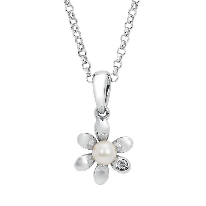 Little Diva Diamonds Sterling Silver Diamond Accent And Simulated Pearl Flower Pendant Necklace - Kids, Women's, Size: 16, White
