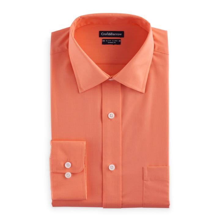 Men's Croft & Barrow&reg; Regular-fit Checked Easy-care Spread-collar Dress Shirt, Size: 15.5-32/33, Lt Orange