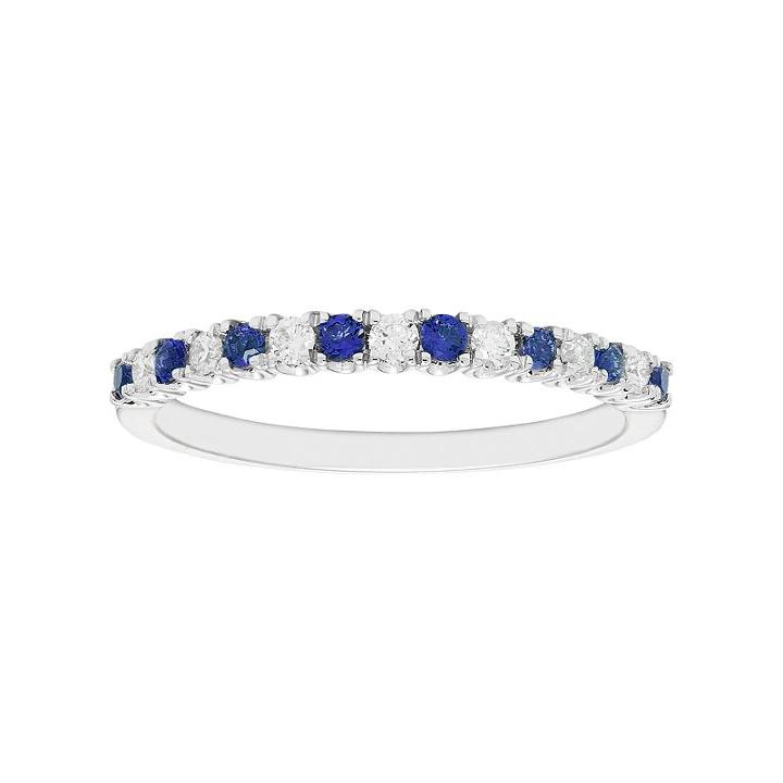 14k White Gold 1/8 Carat T.w. Diamond & Sapphire Stack Ring, Women's, Size: 9, Blue