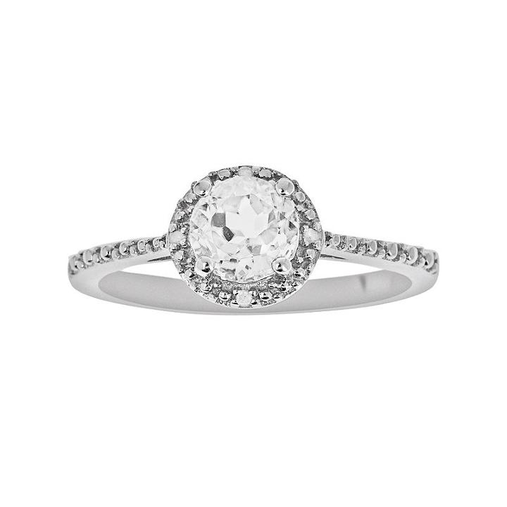 Sterling Silver White Topaz And Diamond Accent Frame Ring, Women's, Size: 5