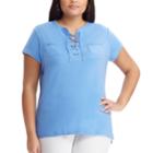 Plus Size Chaps Lace-up Top, Women's, Size: 2xl, Blue