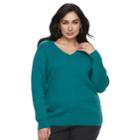 Plus Size Croft & Barrow&reg; Essential Cable Knit V-neck Sweater, Women's, Size: 1xl, Turquoise/blue (turq/aqua)