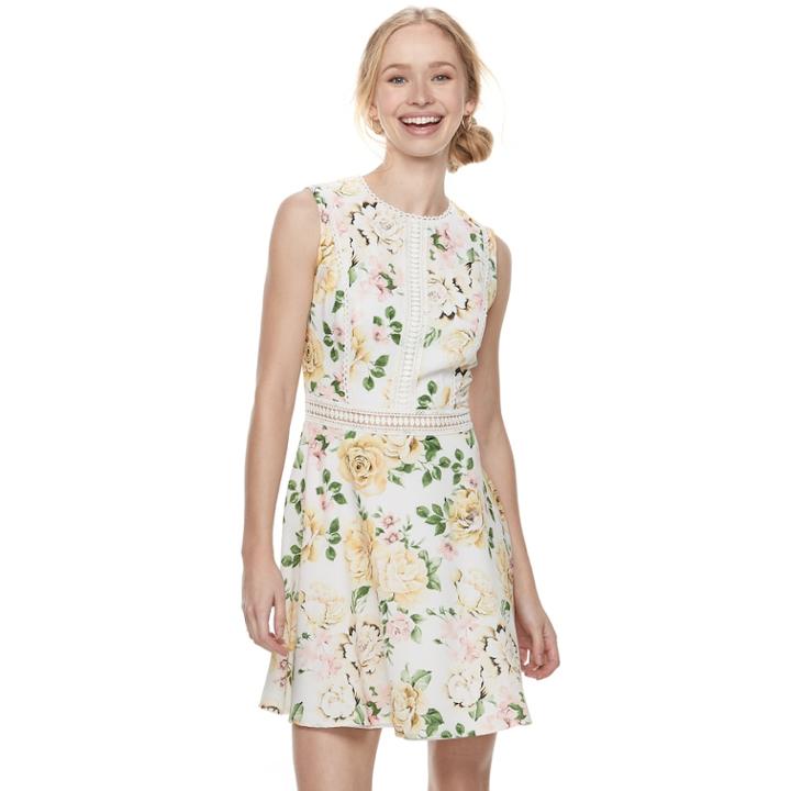 Disney Princess Juniors' Floral Illusion Skater Dress, Teens, Size: Small, Multi Yellow