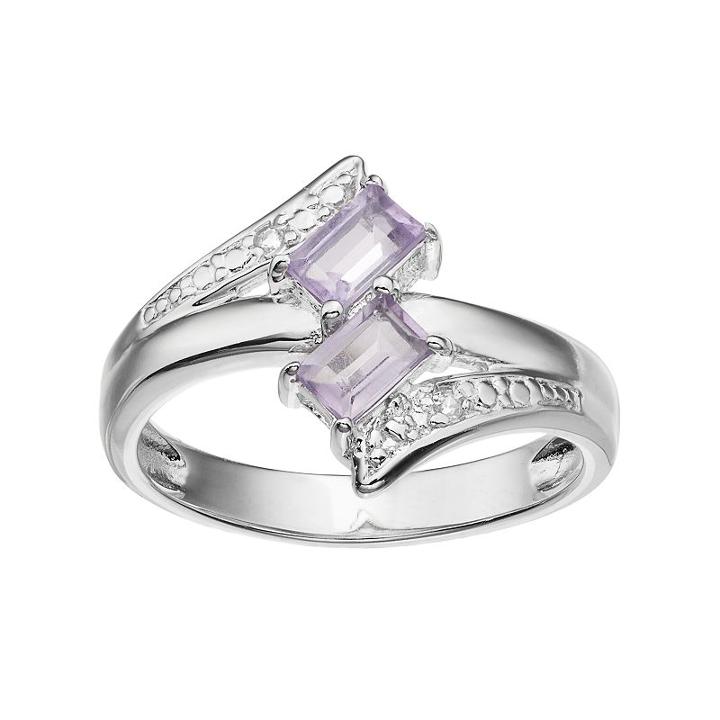 Sterling Silver Amethyst & White Topaz Two Stone Bypass Ring, Women's, Size: 6, Purple