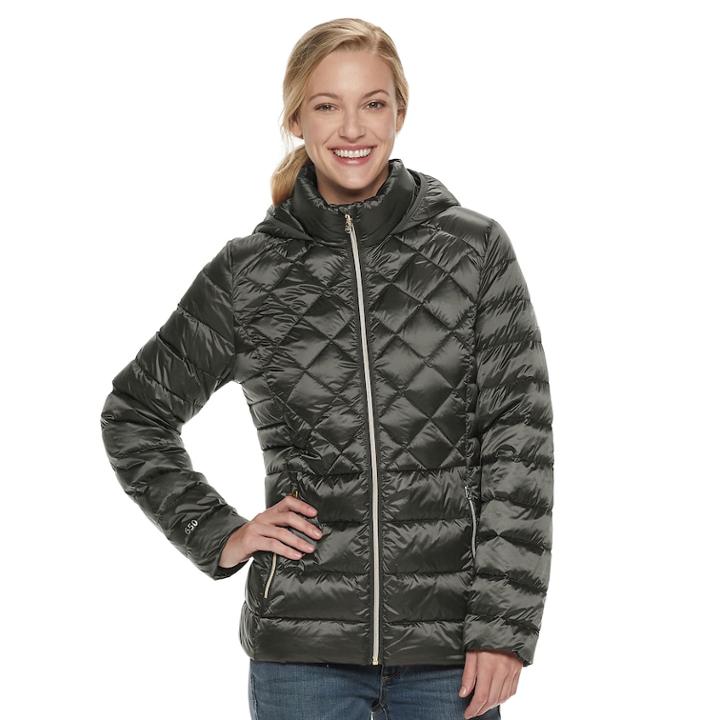 Women's Zeroxposur Vivian Hooded Quilted Packable Down Jacket, Size: Medium, Med Beige