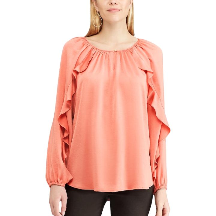Women's Chaps Ruffle Satin Peasant Top, Size: Xl, Orange