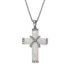 Sterling Silver Lab-created Opal And Lab-created White Sapphire Cross Pendant, Women's