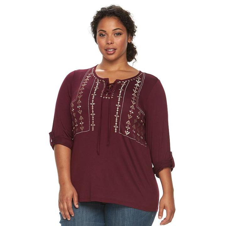 Plus Size Design 365 Lace Embroidery Shirt, Women's, Size: 1xl, Red Overfl