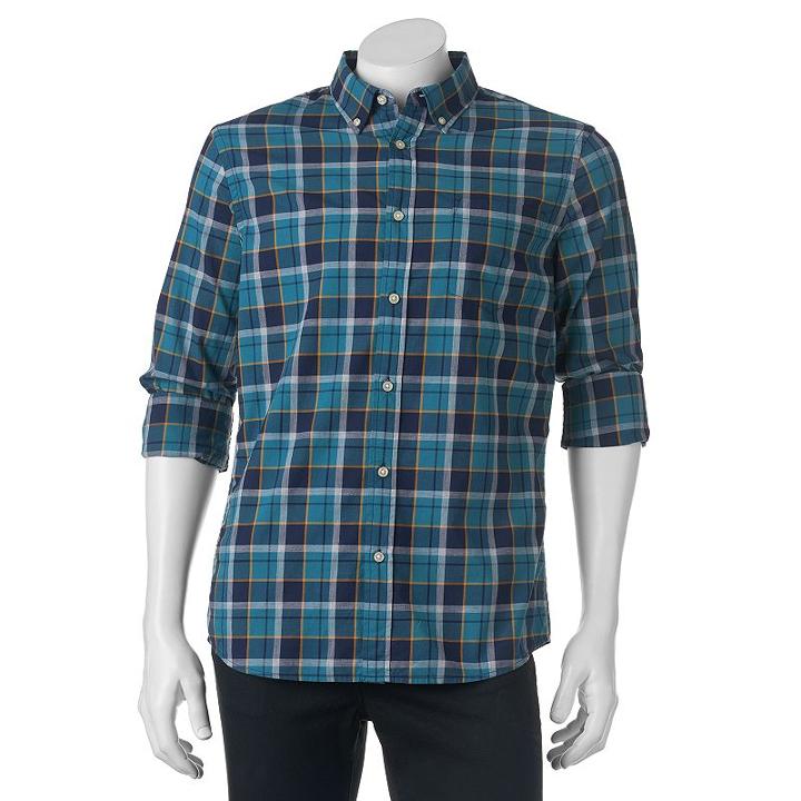 Big & Tall Sonoma Goods For Life&reg; Classic-fit Plaid Poplin Button-down Shirt, Men's, Size: Xxl Tall, Med Grey