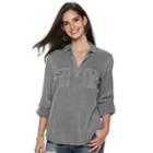 Women's Rock & Republic&reg; Roll-tab Twill Shirt, Size: Small, Med Grey