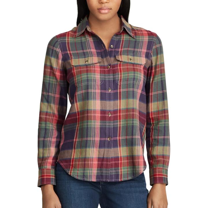 Women's Chaps Plaid Button-down Work Shirt, Size: Large, Purple Oth