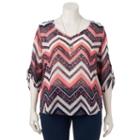 Juniors' Plus Size Heartsoul Chevron Roll Tab Top With Necklace, Teens, Size: 2xl, Blue (navy)