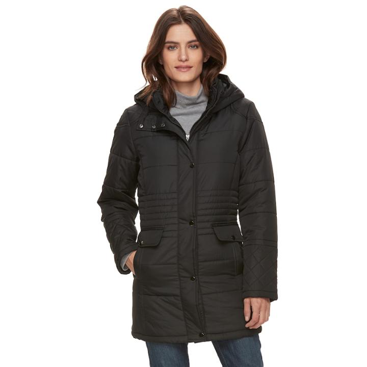 Women's Kc Collections Quilted Hooded Walker Jacket, Size: Xl, Black
