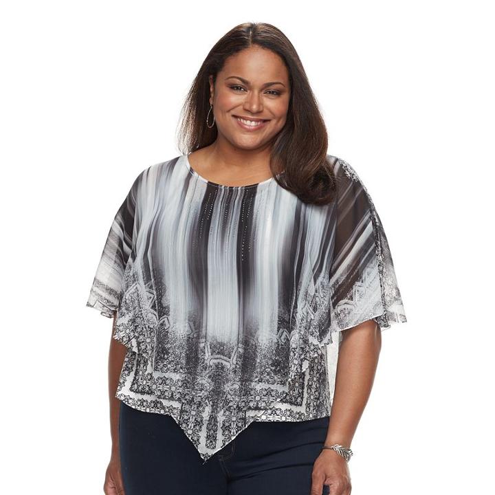 Plus Size World Unity Printed Top & Tank Set, Women's, Size: 0x, Grey (charcoal)