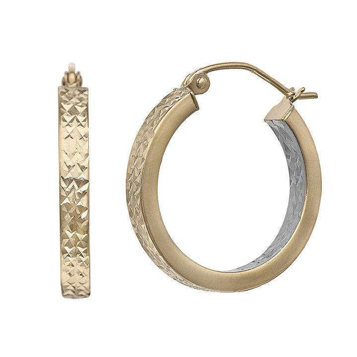 14k Gold Two Tone Textured Hoop Earrings, Women's, Multicolor