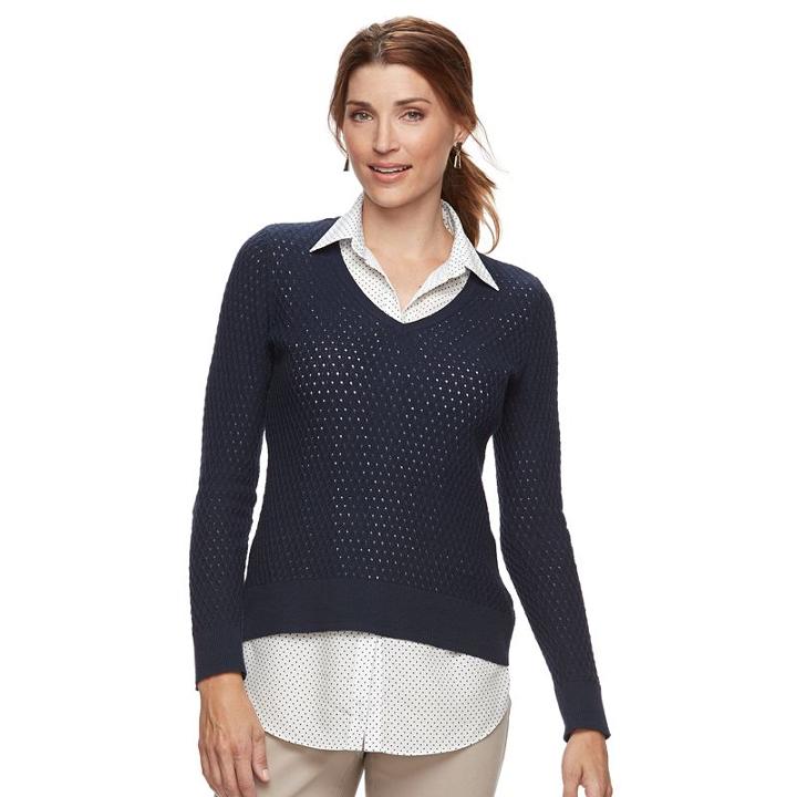 Women's Croft & Barrow&reg; 2-fer Sweater, Size: Small, Dark Blue