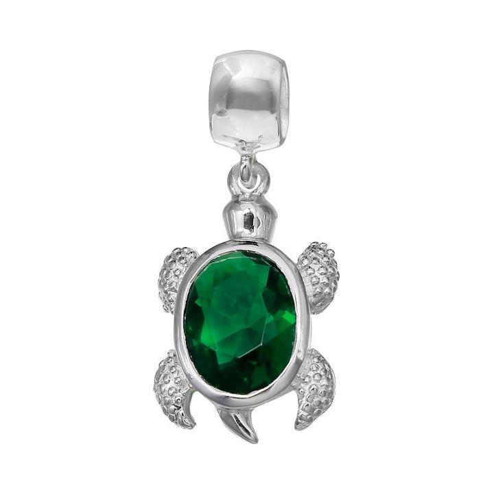 Individuality Beads Crystal Sterling Silver Turtle Charm, Women's, Green