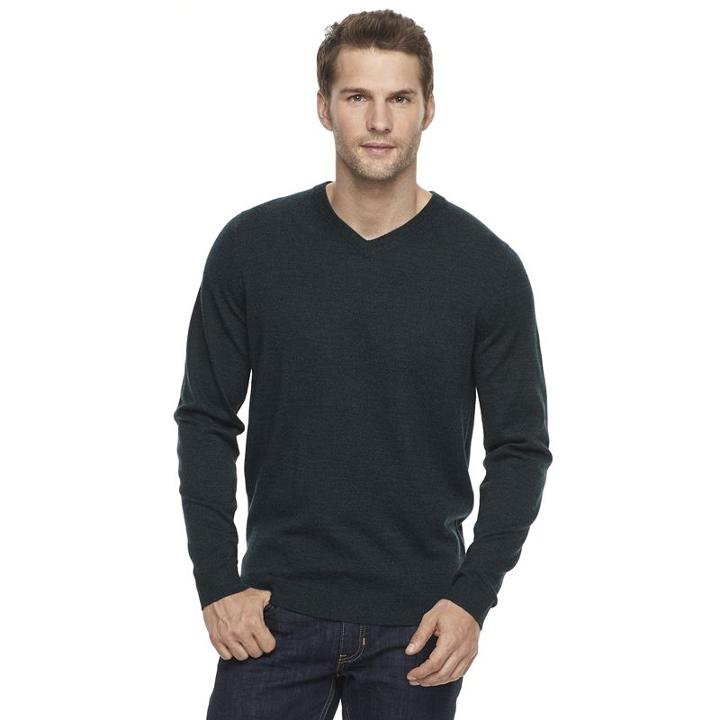 Men's Apt. 9&reg; Modern-fit 12gg Merino V-neck Sweater, Size: Small, Dark Green