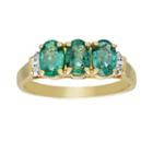 10k Gold Emerald And Diamond Accent 3-stone Ring, Women's, Size: 6, Green