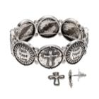 Believe In Faith Cross Stretch Bracelet & Stud Earring Set, Women's, Silver