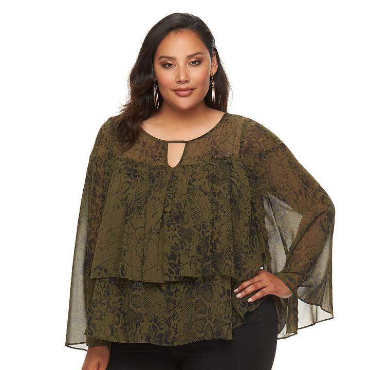 Plus Size Jennifer Lopez Ruffle Chiffon Top, Women's, Size: 3xl, Dark Green