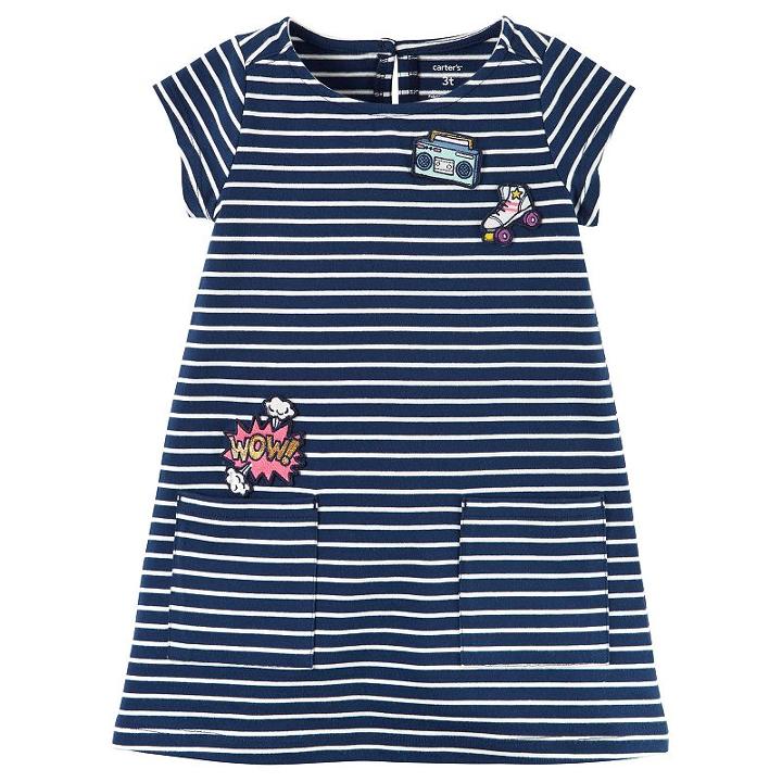 Girls 4-8 Carter's Embroidered Patch Striped Dress, Size: 6, Ovrfl Oth