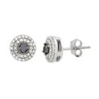 1/2 Carat T.w. Black & White Diamond Sterling Silver Double Halo Button Stud Earrings, Women's