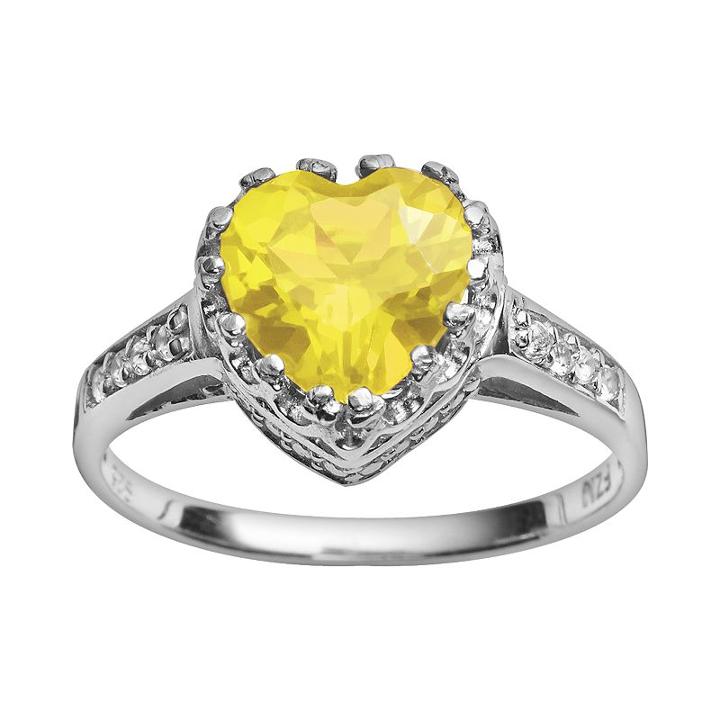 Sterling Silver Citrine And Lab-created White Sapphire Heart Crown Ring, Women's, Size: 6, Orange
