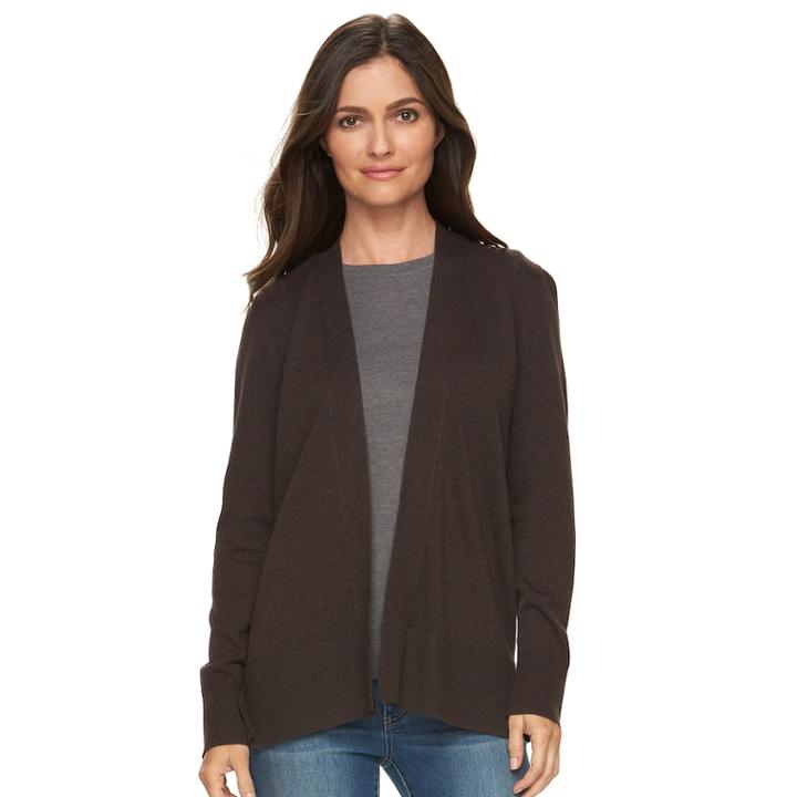 Women's Croft & Barrow&reg; Essential Open Front Cardigan, Size: Xs, Dark Brown