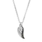 Silver Luxuries Silver-plated Marcasite Angel Wing Pendant Necklace, Women's, Grey