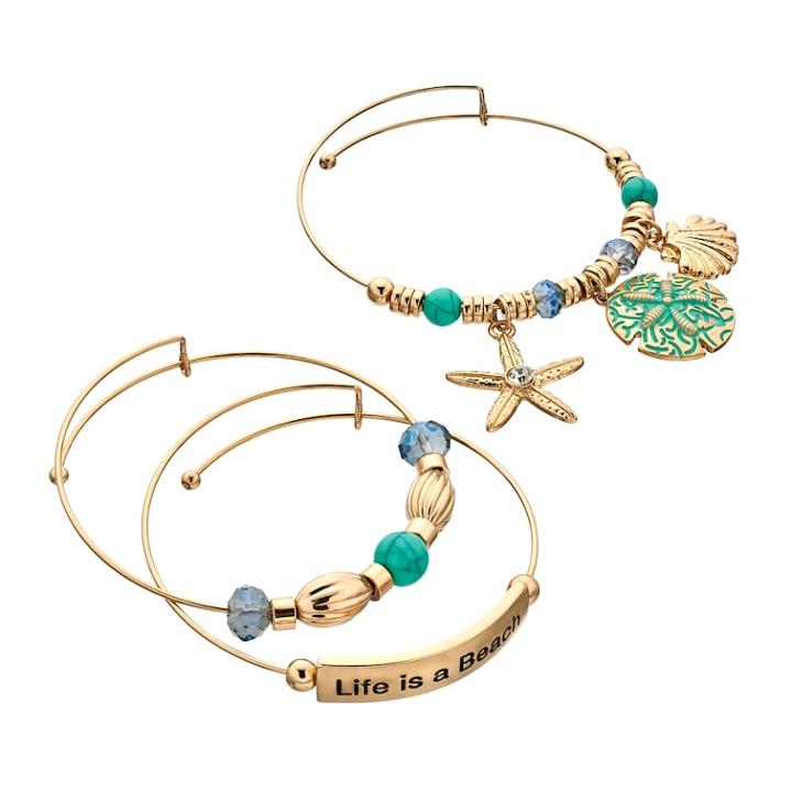 Life Is A Beach Bangle Bracelet Set, Women's, Turq/aqua