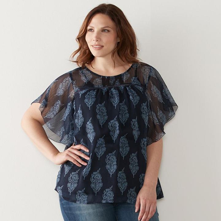 Plus Size Sonoma Goods For Life&trade; Printed Crinkle Chiffon Top, Women's, Size: 1xl, Dark Blue