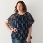 Plus Size Sonoma Goods For Life&trade; Printed Crinkle Chiffon Top, Women's, Size: 1xl, Dark Blue