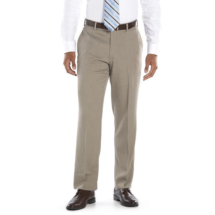 Men's Axist Ultra No Iron Melange Flat Front Dress Pants, Size: 34x30, Lt Beige