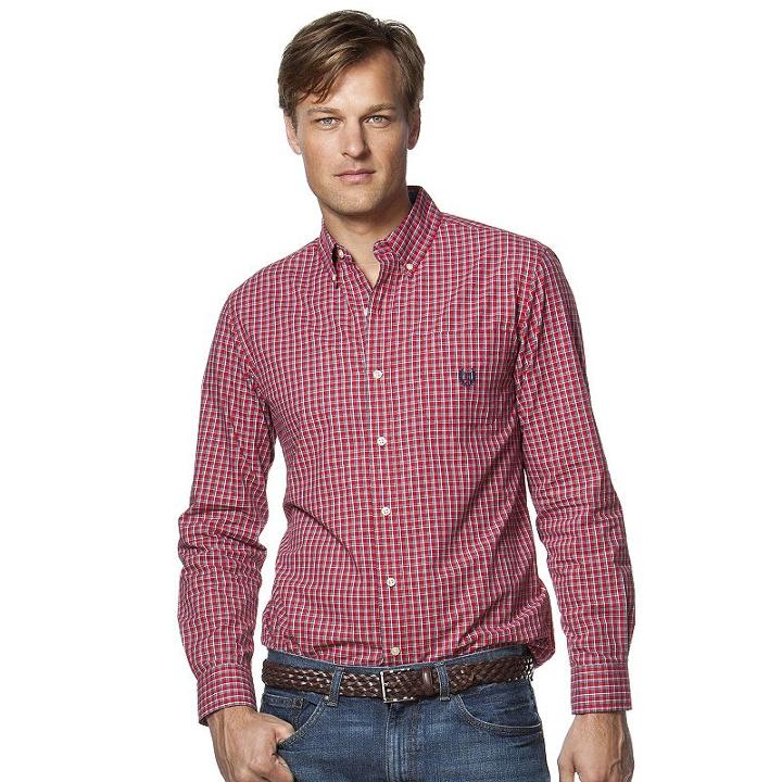 Big & Tall Chaps Mini-check Poplin Easy-care Shirt, Men's, Size: Xl Tall, Red