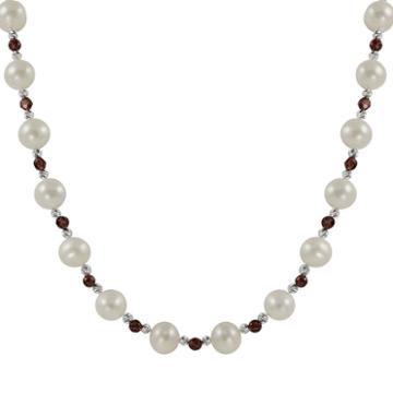 Sterling Silver Freshwater Cultured Pearl And Garnet Bead Necklace, Women's, Red