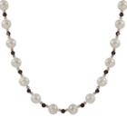 Sterling Silver Freshwater Cultured Pearl And Garnet Bead Necklace, Women's, Red