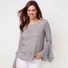 Women's Lc Lauren Conrad Flare Sleeve Chiffon Top, Size: Small, Grey
