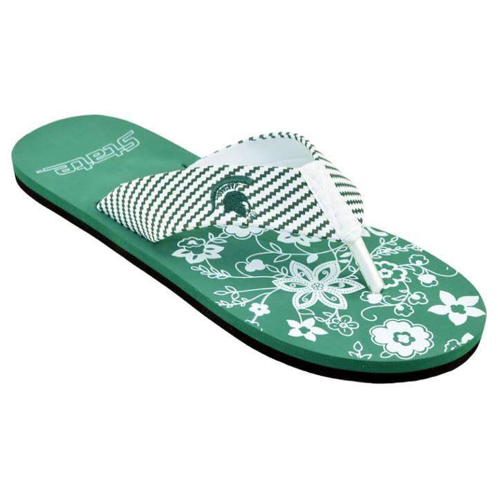 Women's Michigan State Spartans Floral Flip Flop Sandals, Size: Xl, Multi