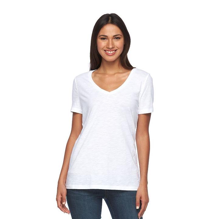 Women's Sonoma Goods For Life&trade; Slubbed V-neck Tee, Size: Xl, White