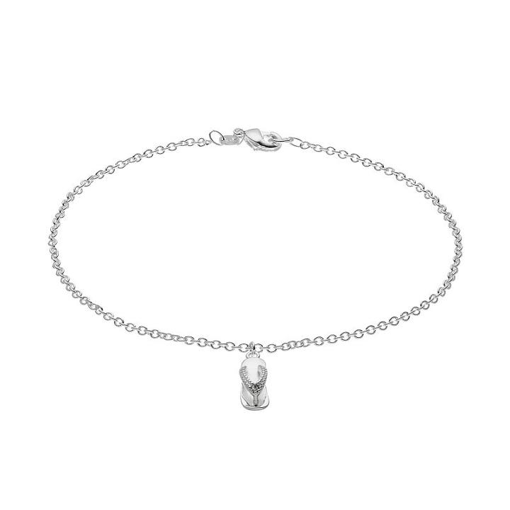 Barefootsies Silver Plated Crystal Flip-flop Anklet, Women's, Size: 9, Grey